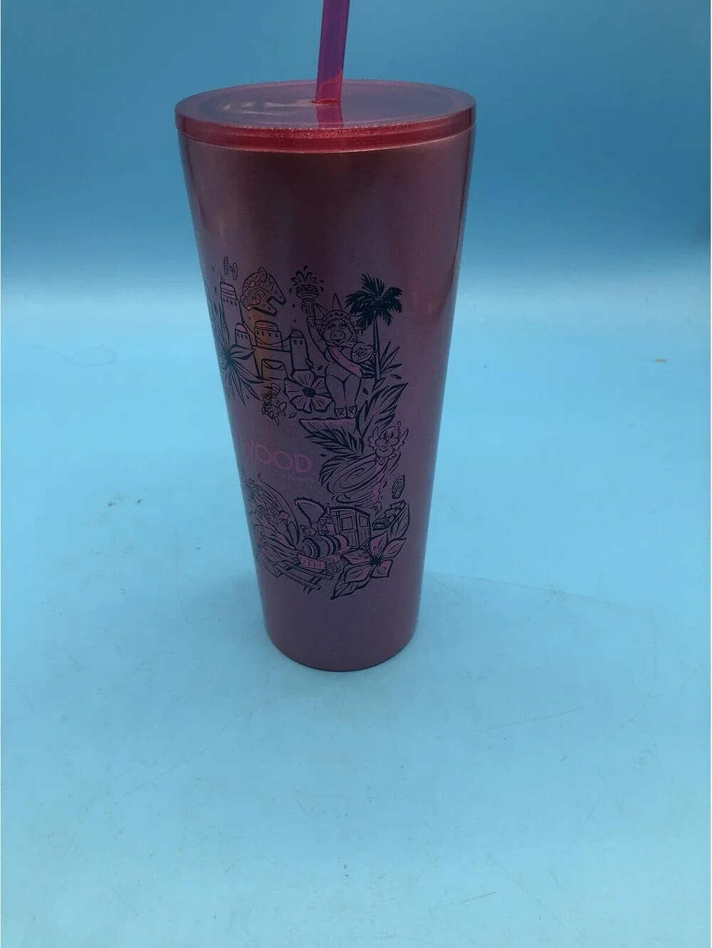 Starbucks Disney Hollywood Studios Tumbler Travel Pink Stainless Steel Straw Lid